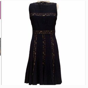 Tadashi Shoji Women's Dress Pintuck Jersey Lace Fit Flare | Black/Nude | S